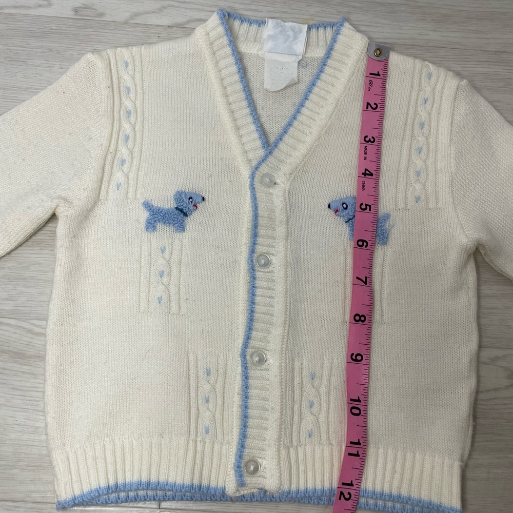VNTG Nann-Knits Off White&Blue Dogs 9-12months Cardigan Sweater Acrylic Unisex - Picture 7 of 11